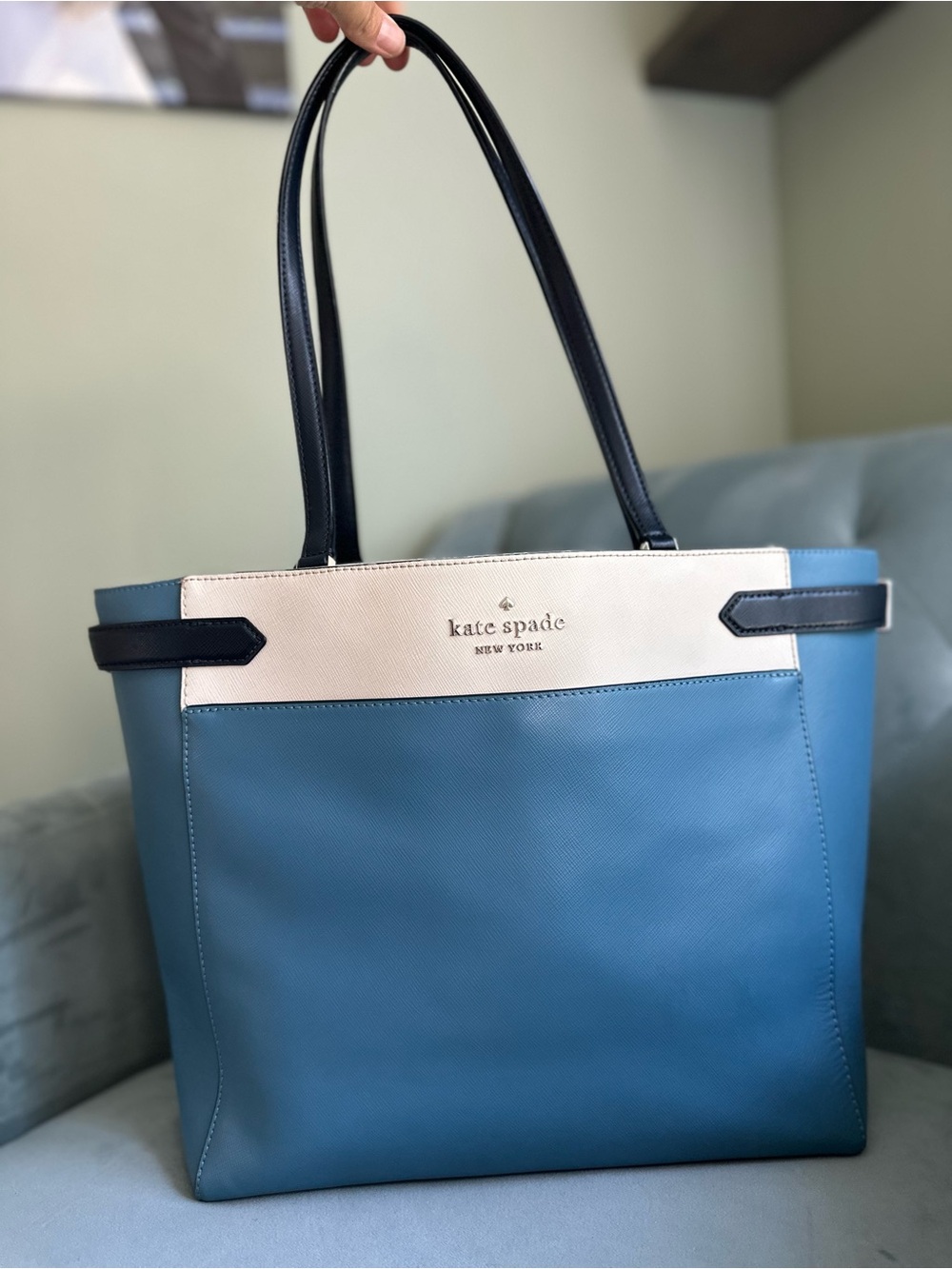 kate spade Blue, white & Black Leather Tote